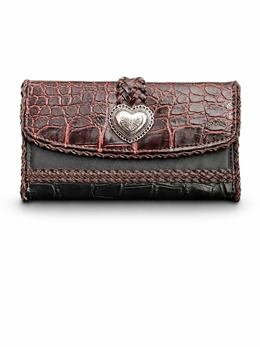 Bifold Wallet with Heart Concho - Brown/Black